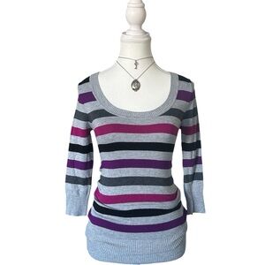 Y2K “Seductions” Grey and Purple Stripe Knit Top